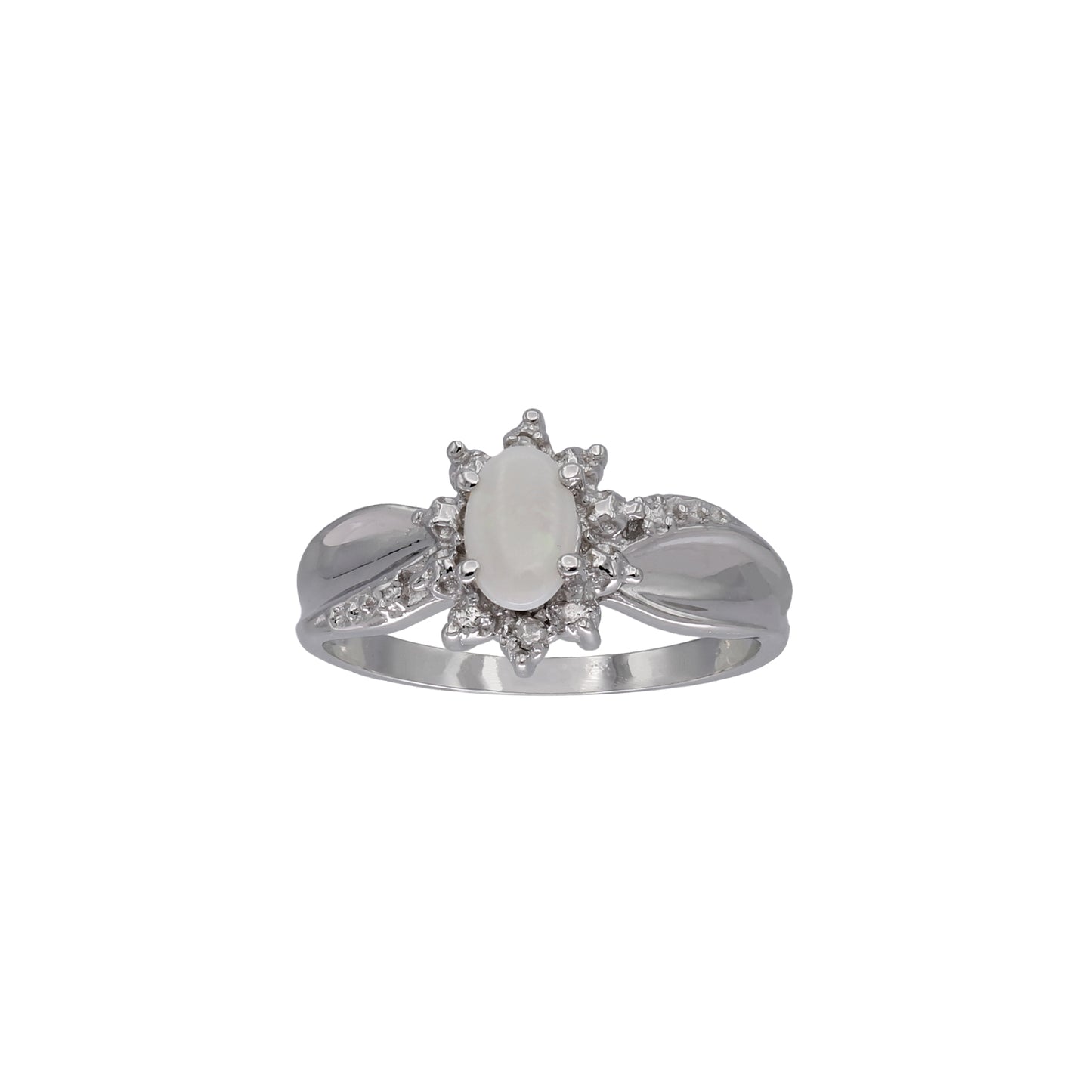 14k White Gold Diamond & Colored Stone Star Halo Birthstone Ring