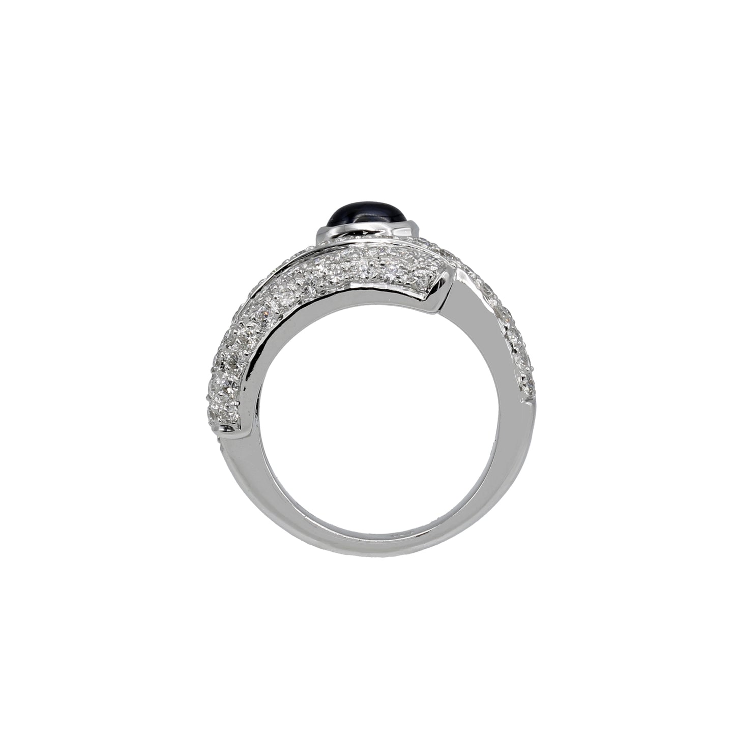 18k White Gold Fancy Baguette Diamond & Cabochon Sapphire Ring