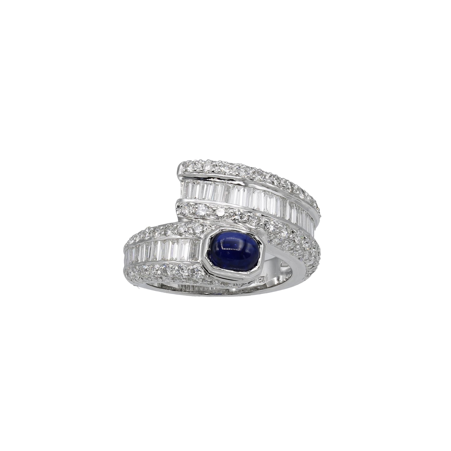 18k White Gold Fancy Baguette Diamond & Cabochon Sapphire Ring
