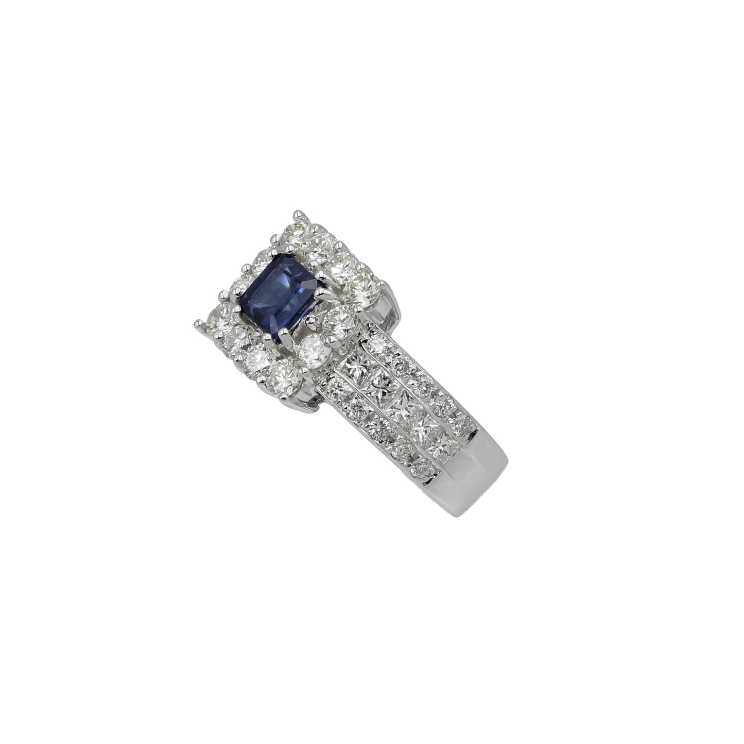 18k White Gold Princess-Cut Sapphire & Diamond Ring