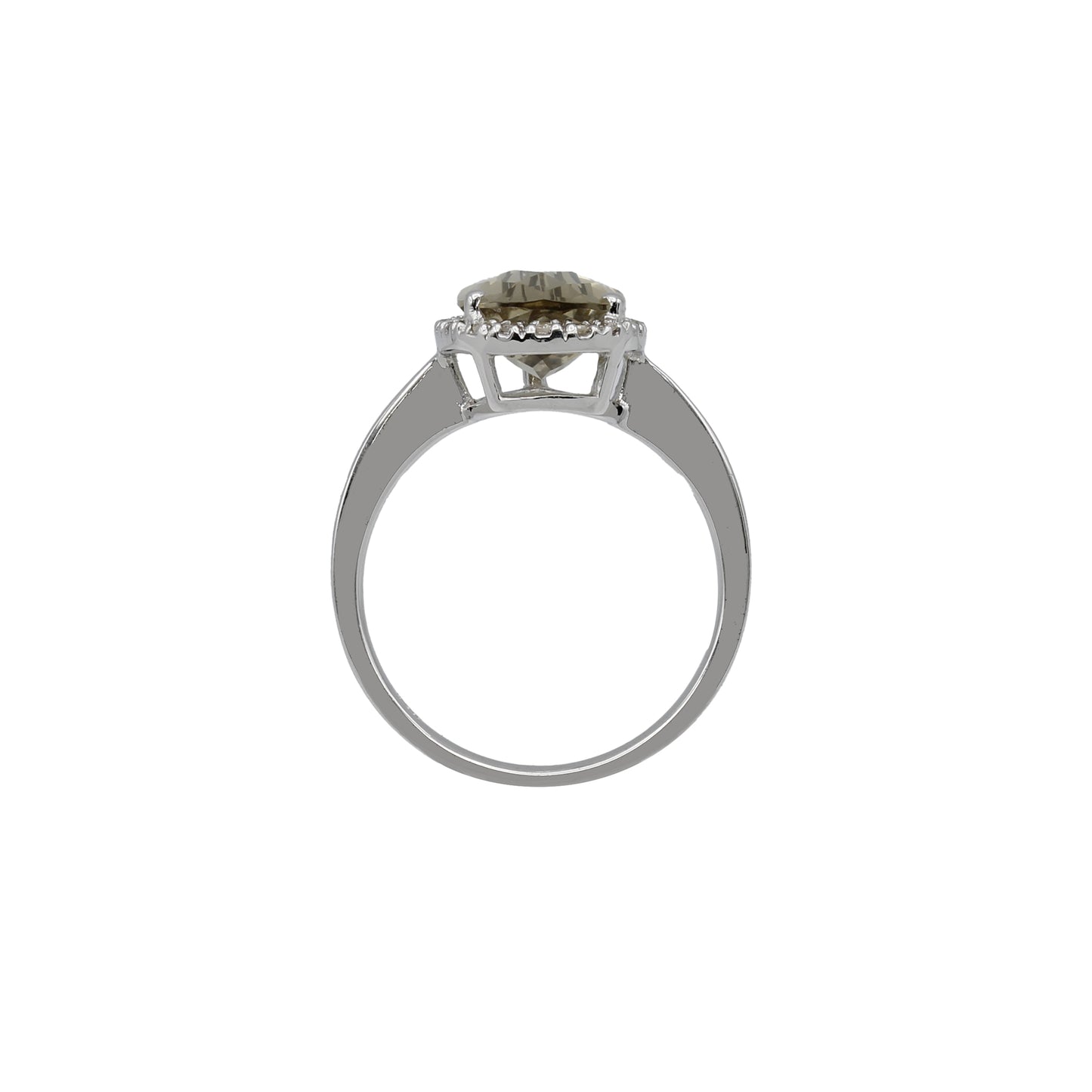 14k White Gold Pear Briolette-Cut Smoky Topaz Quartz & Diamond Halo Ring