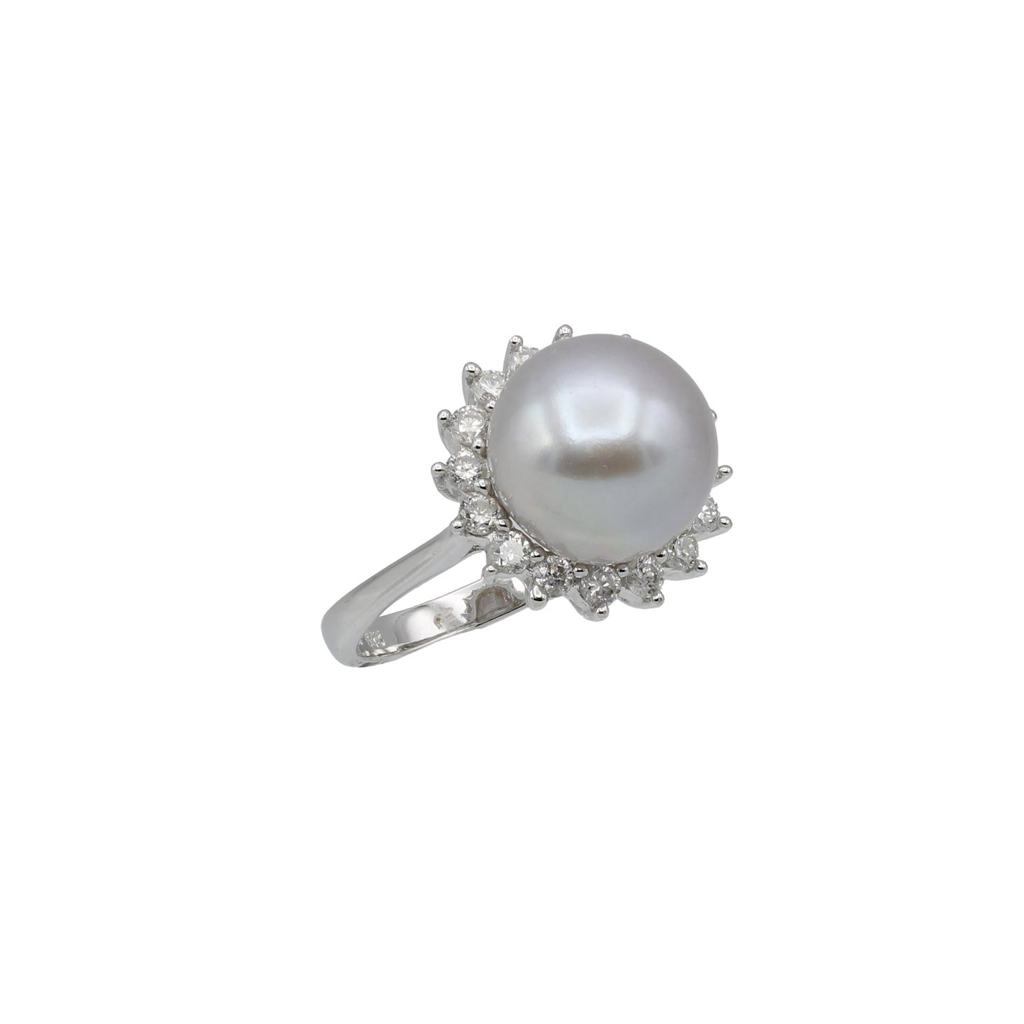 14k White Gold Grey Cultured Pearl & Diamond Ring