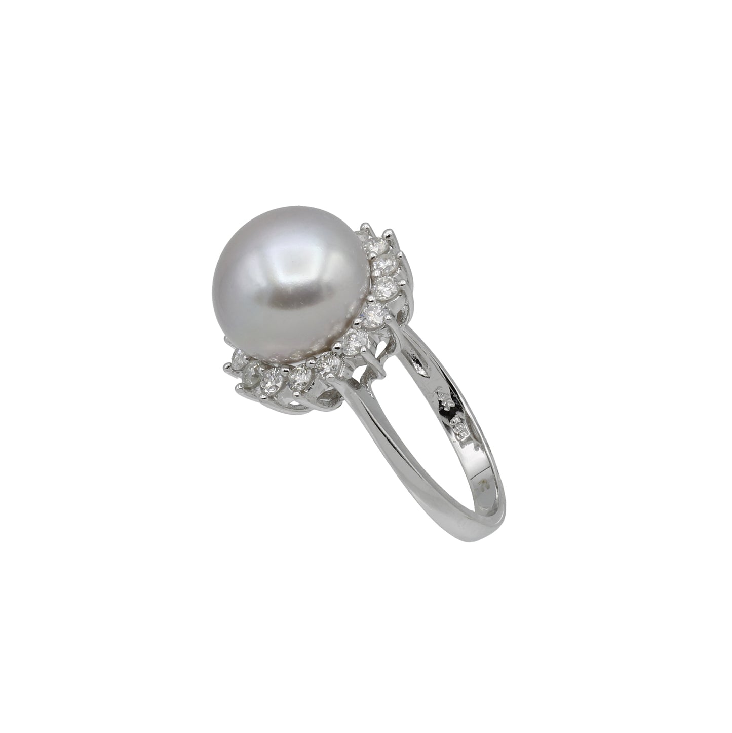 14k White Gold Grey Cultured Pearl & Diamond Ring