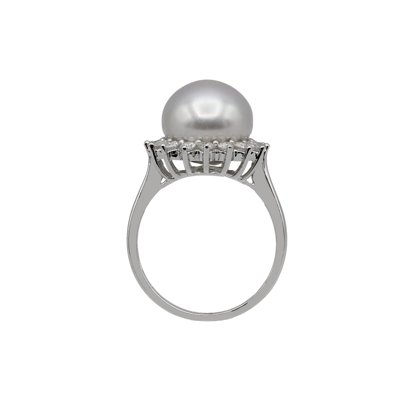 14k White Gold Grey Cultured Pearl & Diamond Ring