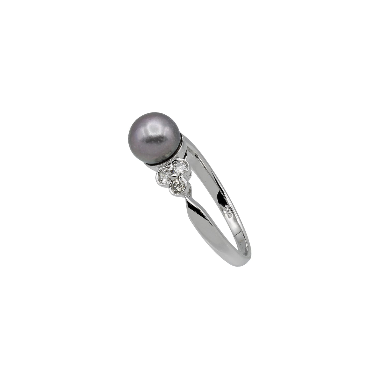 14k White Gold Cultured Tahitian Pearl & Diamond Ring