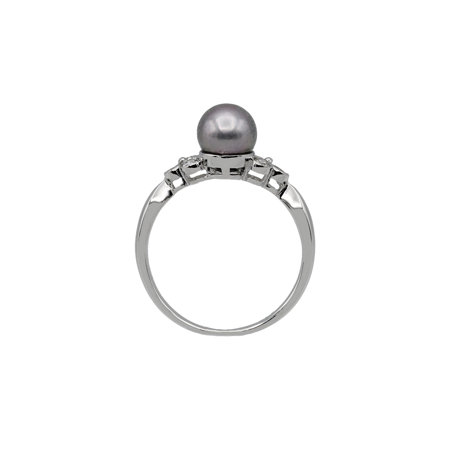 14k White Gold Cultured Tahitian Pearl & Diamond Ring