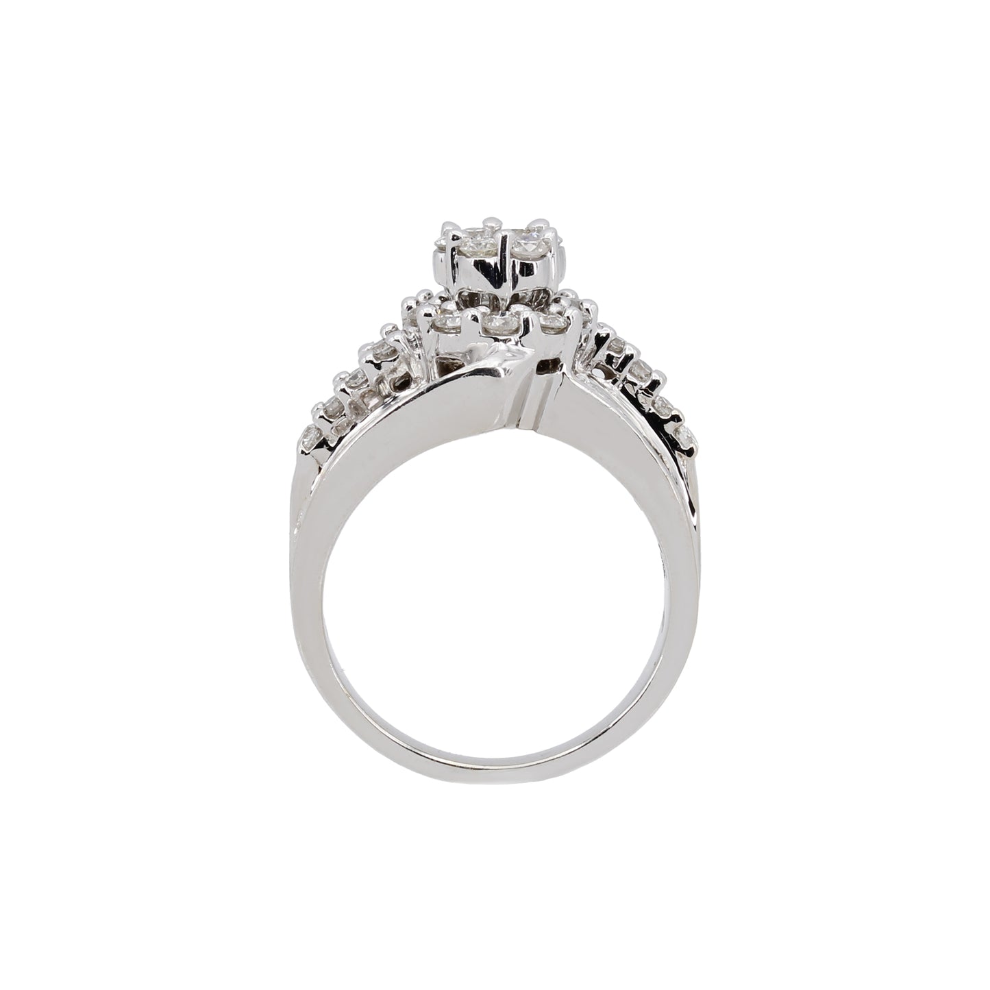 14k White Gold Round & Baguette Diamond Cluster Engagement Ring