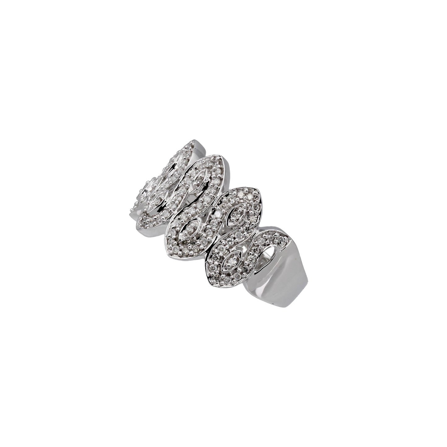 14k White Gold Wavy Diamond Ring