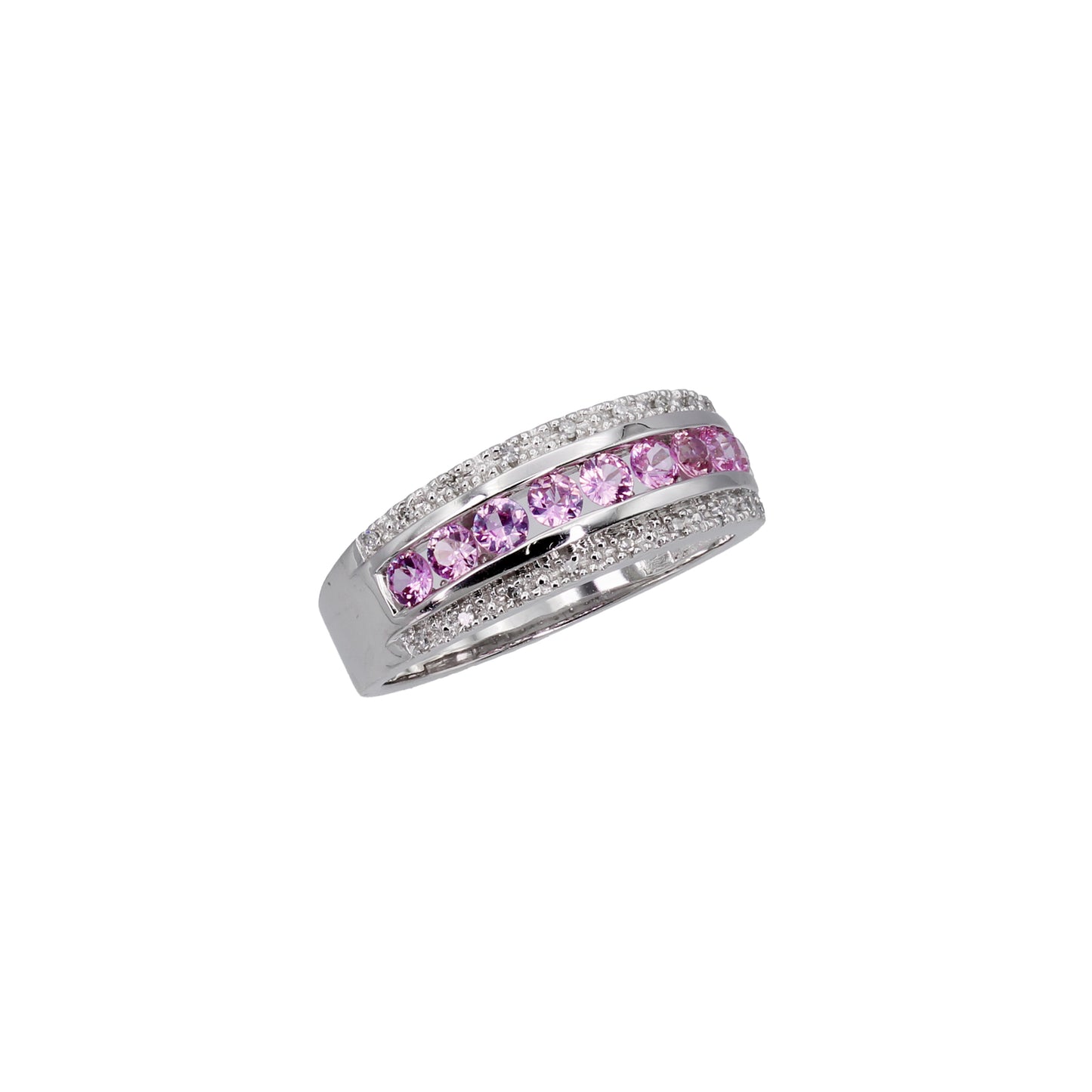 14k White Gold Diamond & Channel-Set Pink Quartz Ring