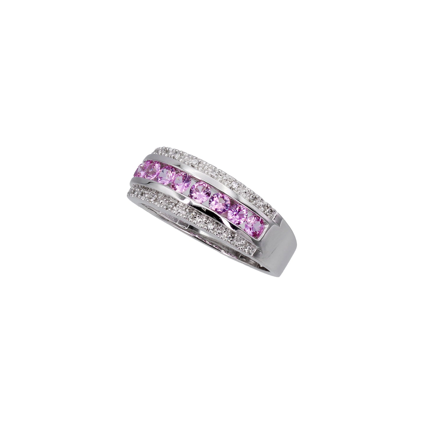 14k White Gold Diamond & Channel-Set Pink Quartz Ring