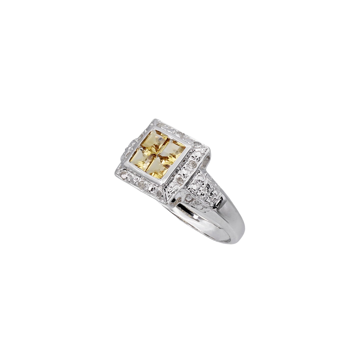 14k White Gold Princess-Cut Citrine & Diamond Ring
