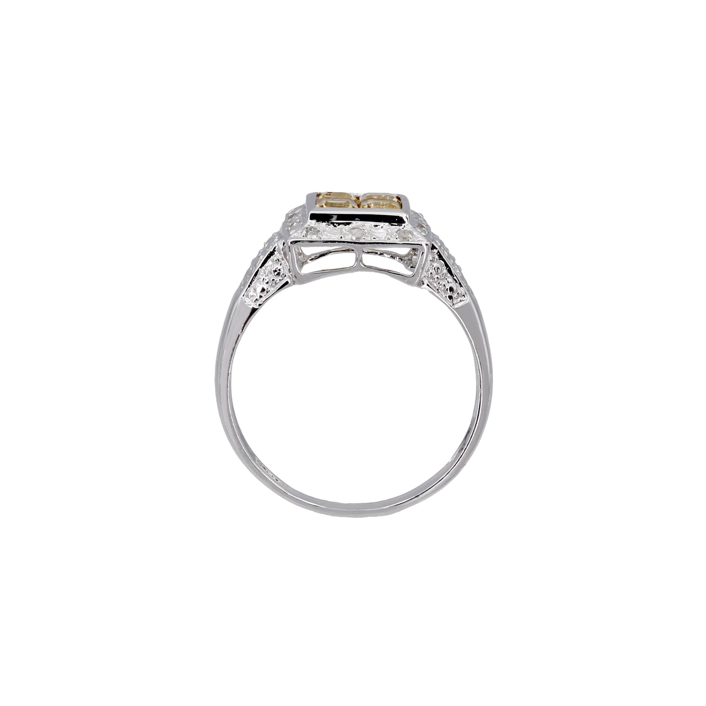 14k White Gold Princess-Cut Citrine & Diamond Ring
