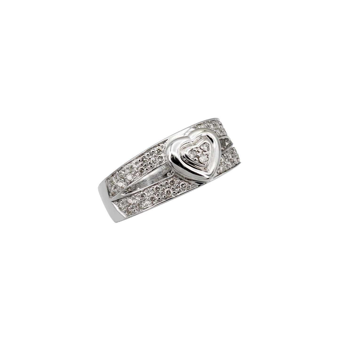 14k White Gold Pave Diamond Heart Ring