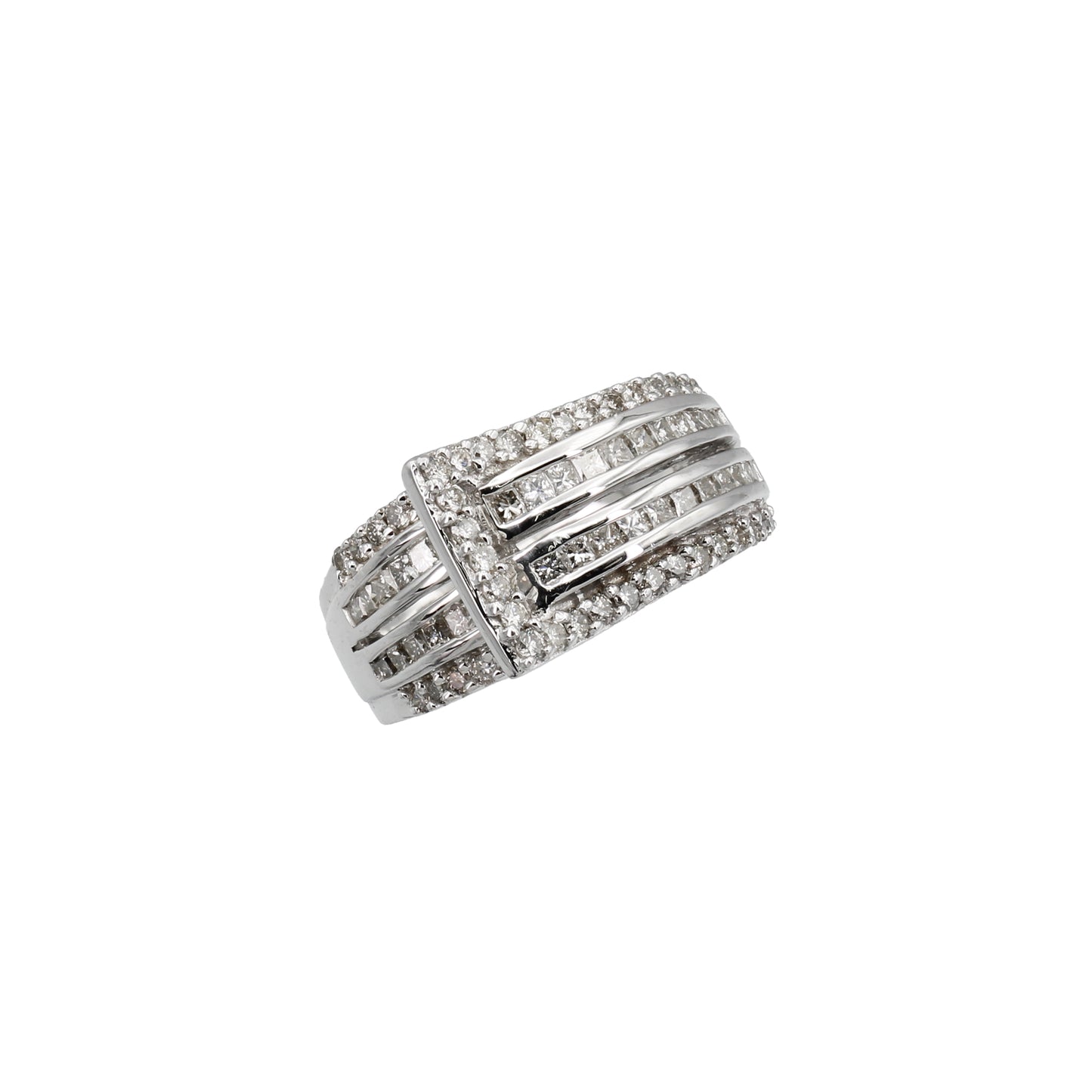 14k White Gold Princess-Cut & Round-Cut Belt Buckle Diamond Ring