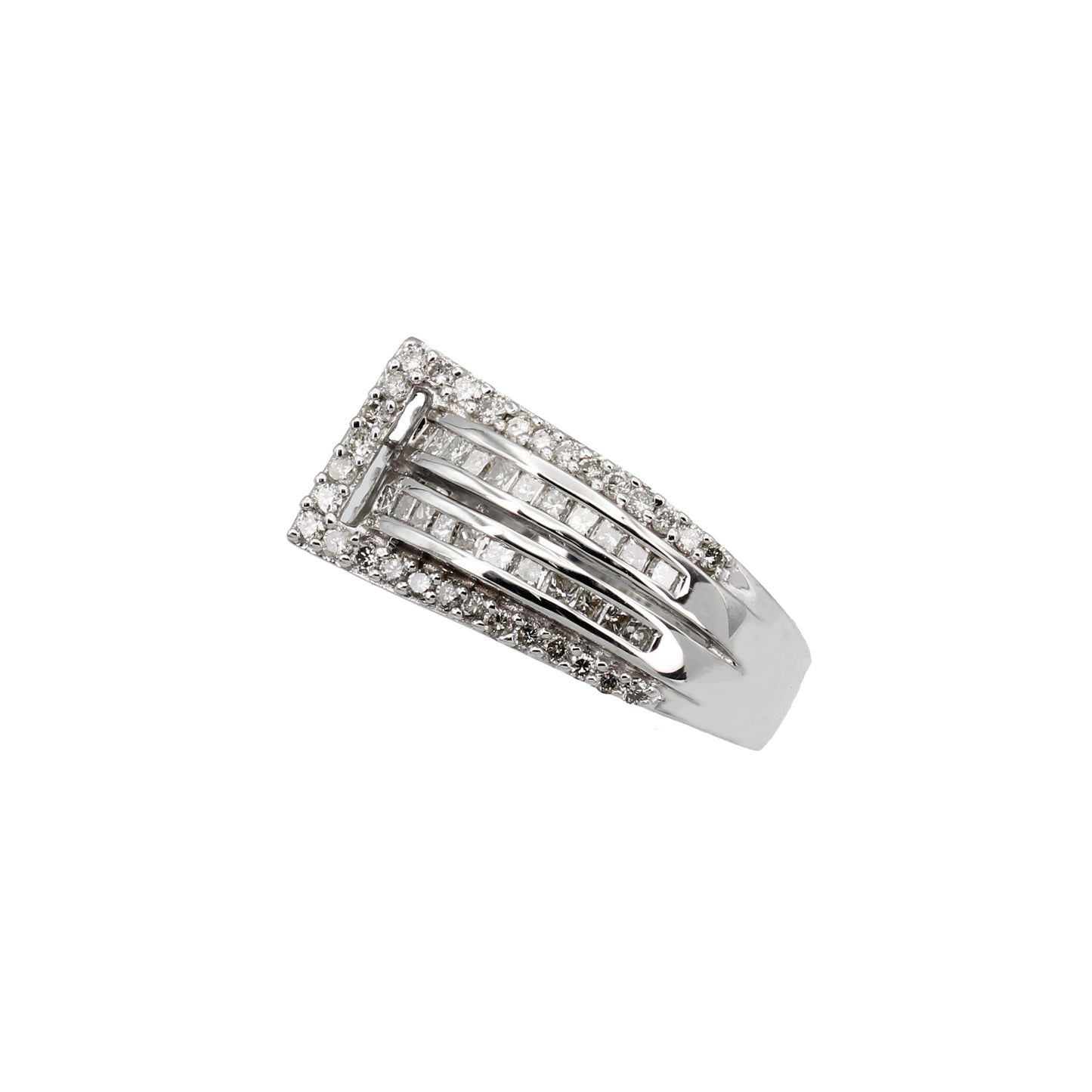 14k White Gold Princess-Cut & Round-Cut Belt Buckle Diamond Ring