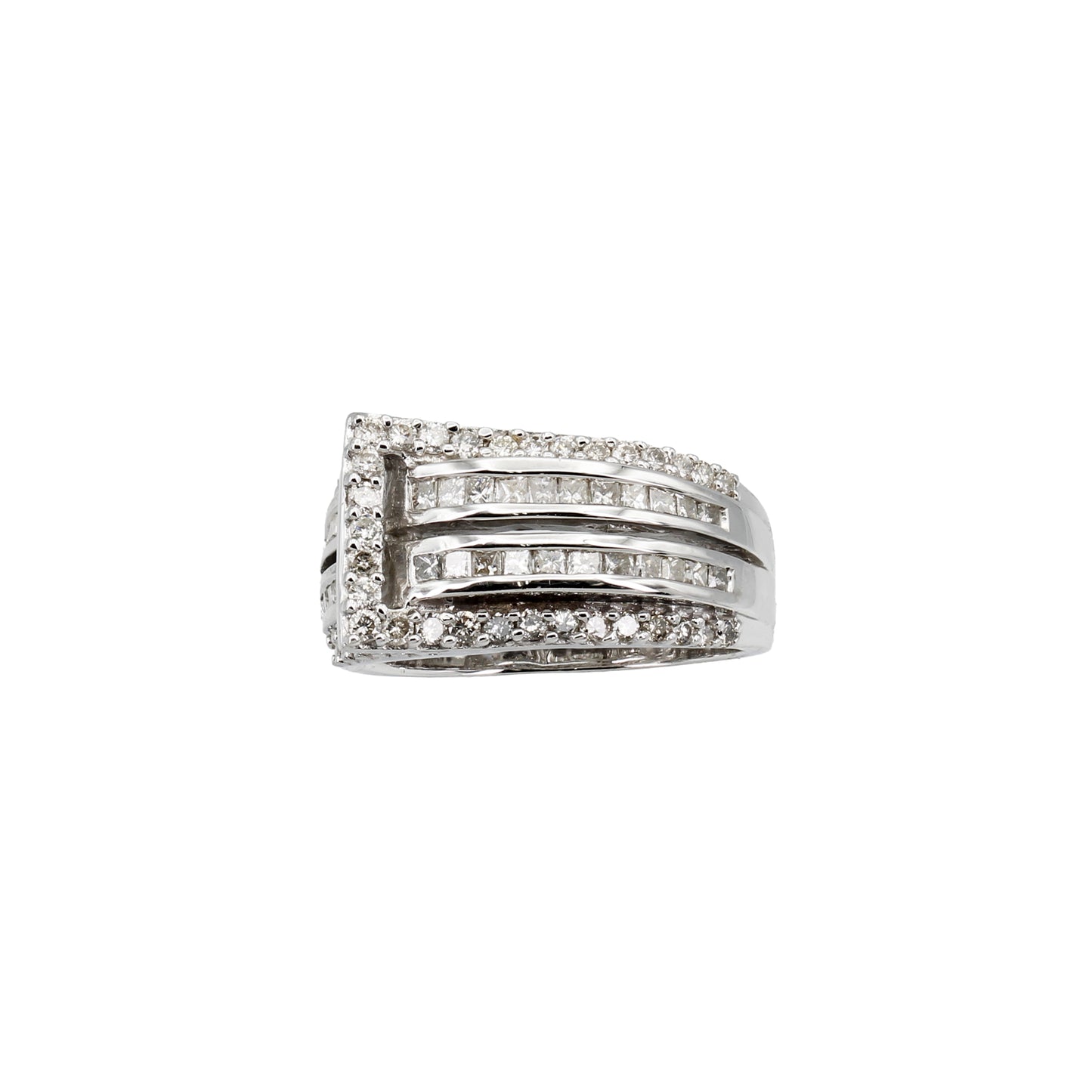 14k White Gold Princess-Cut & Round-Cut Belt Buckle Diamond Ring
