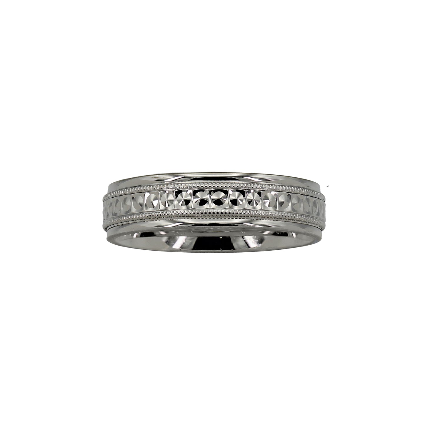 14k White Gold Diamond-Cut & Milgrain Comfort-Fit Wedding Band - 6.00 mm