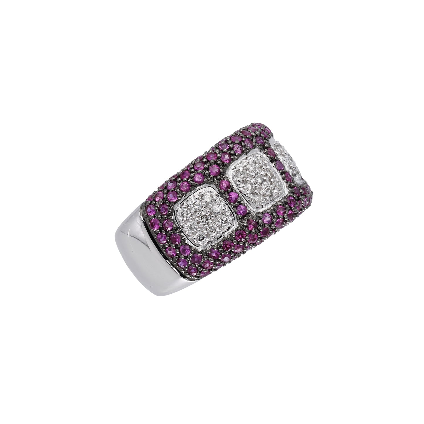 14k White Gold Black-Rhodium Pave-Set Diamonds & Ruby Band Ring