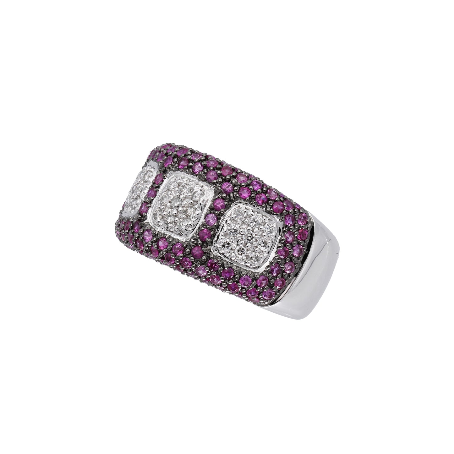 14k White Gold Black-Rhodium Pave-Set Diamonds & Ruby Band Ring