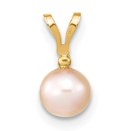 14k Yellow Gold 5-6 mm Pink Freshwater Cultured Pearl Diamond Pendant - 0.01ct TDW