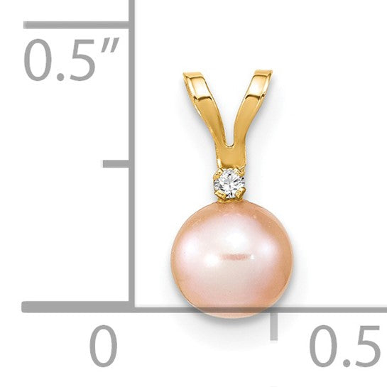 14k Yellow Gold 5-6 mm Pink Freshwater Cultured Pearl Diamond Pendant - 0.01ct TDW