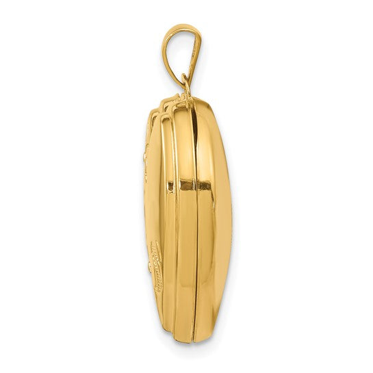 14k Yellow Gold Floral Design Heart Locket