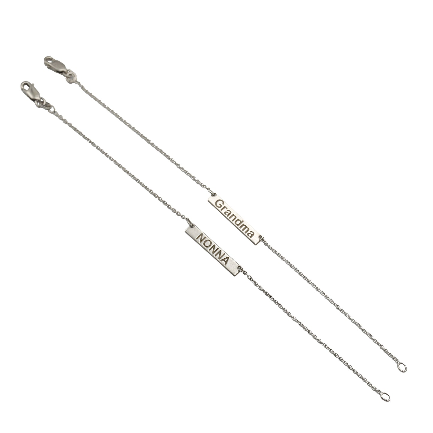 Sterling Silver Grandma/Nonna Bar Bracelets
