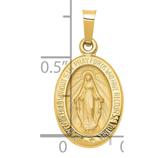14k Yellow Gold Oval Polished & Satin Miraculous Medallion - 23 mm