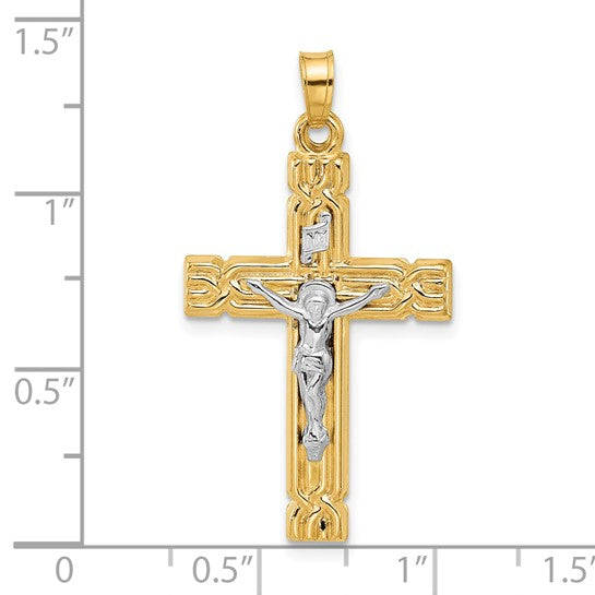 14k Two-Tone INRI Crucifix Pendant