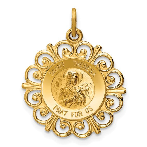 14k Fancy Framed St. Theresa Medallion - 25 mm