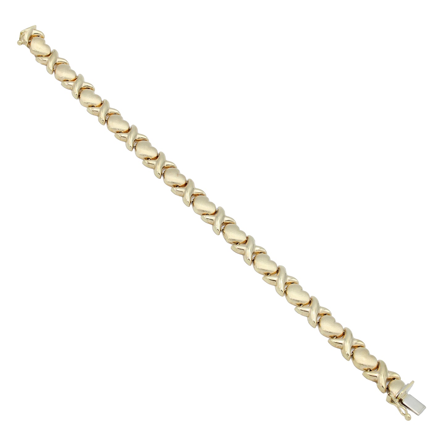 14k Yellow Gold Classic X & O Heart Bracelet