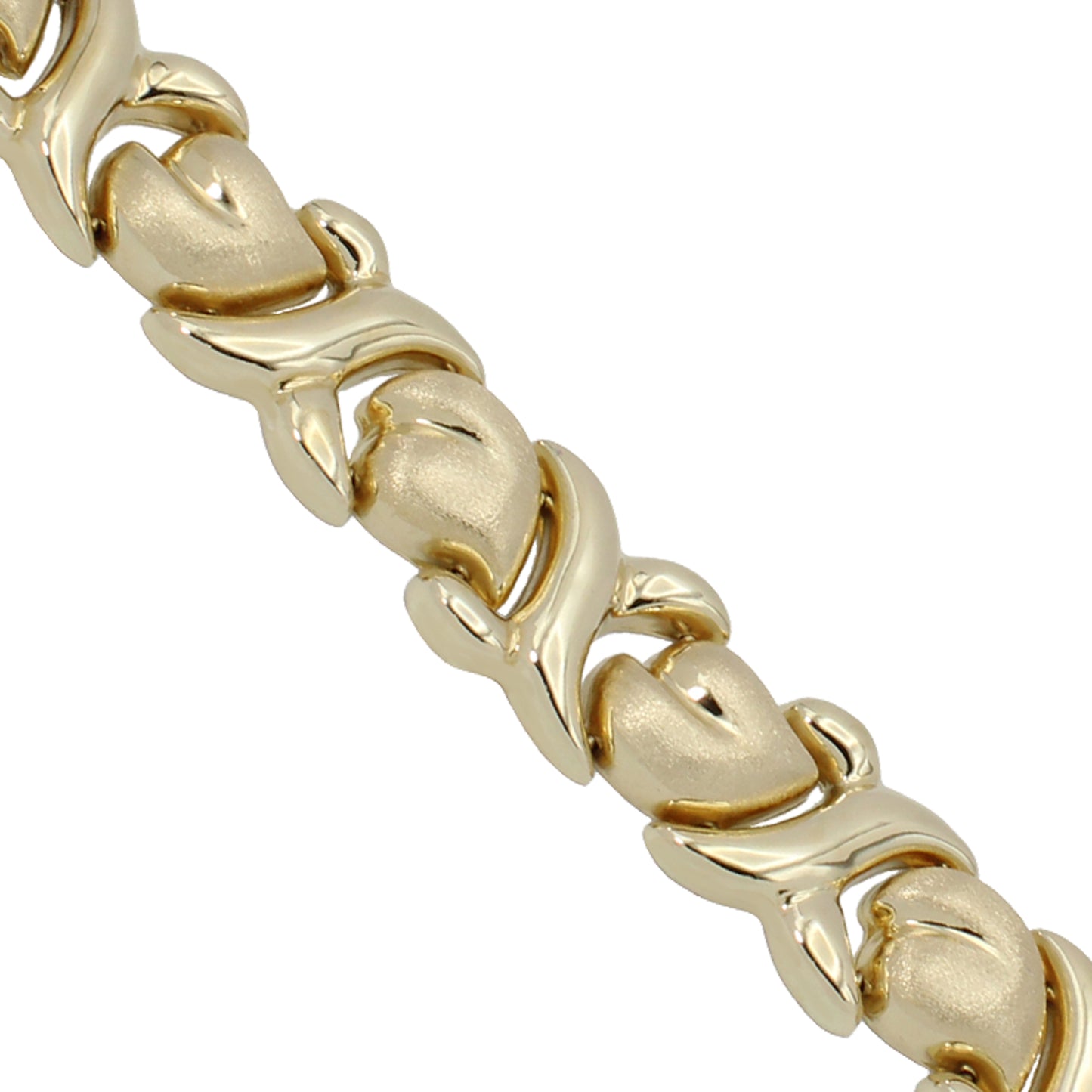 14k Yellow Gold Cabochon Onyx X & Heart Link Style Bracelet