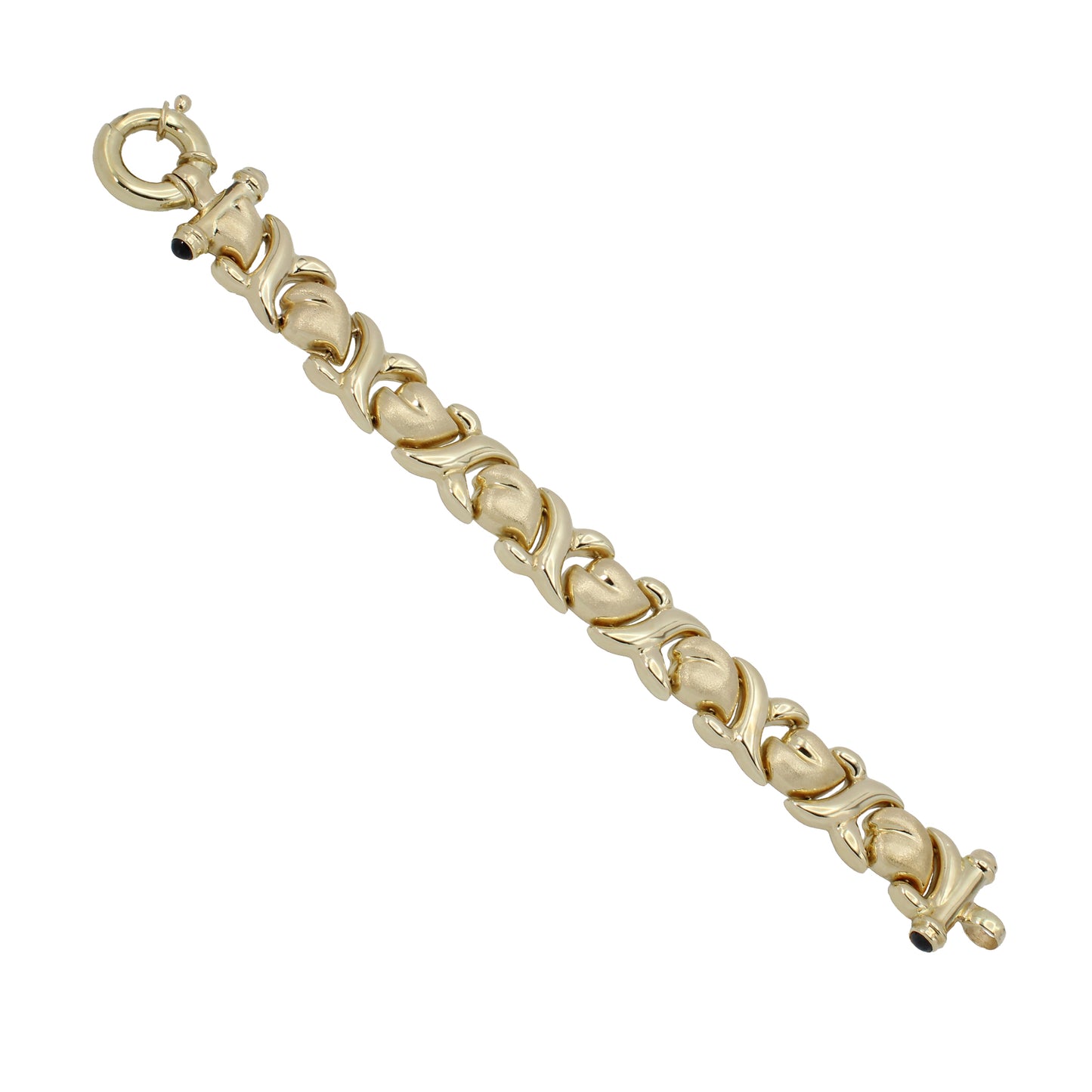 14k Yellow Gold Cabochon Onyx X & Heart Link Style Bracelet