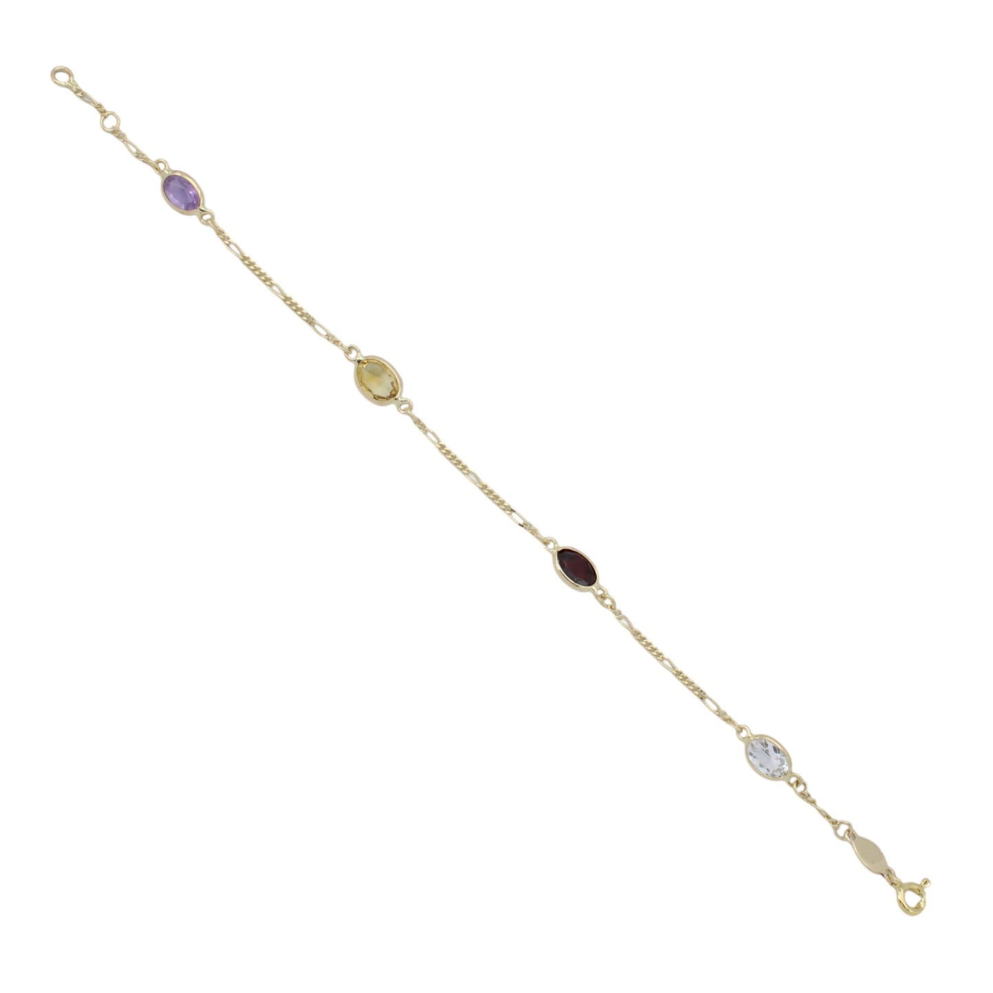 14k Yellow Gold Multi-Color Quartz Stones Figaro Link Bracelet