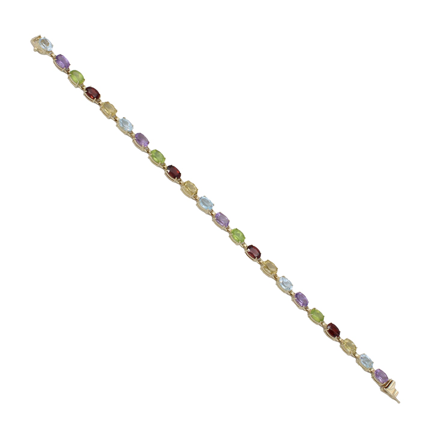14k Yellow Gold Multi-Color Quartz Stones Tennis Style Bracelet