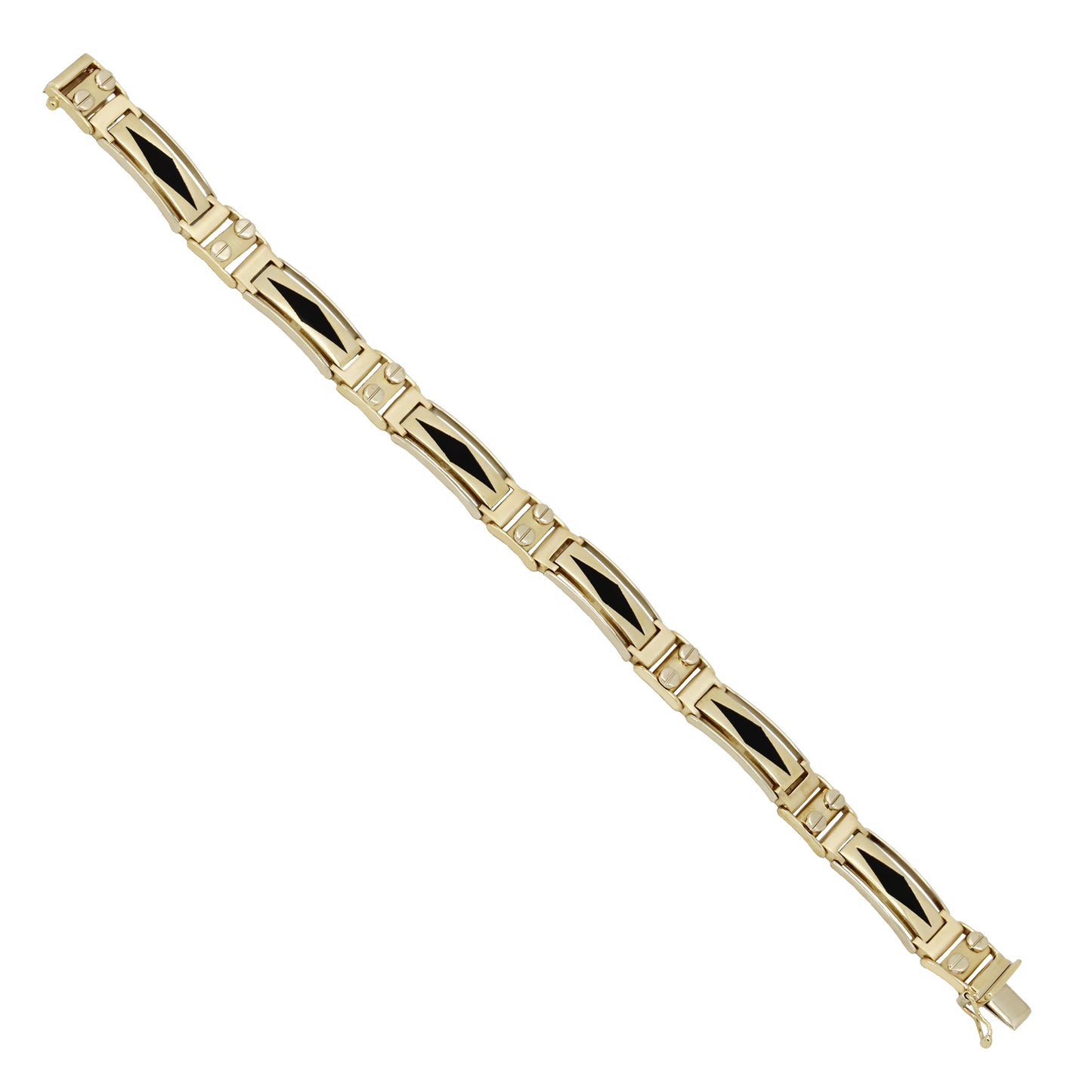 14k Two-Tone Gold Onyx Inlay & Screws Fancy Link Bracelet - 10.00 mm