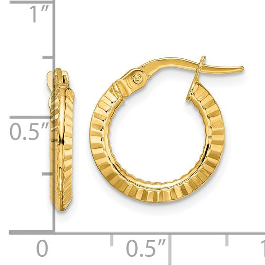 14k Yellow Gold Children's Diamond-Cut Hoop Earrings