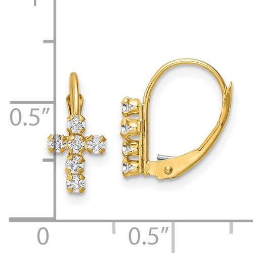 14k Dangling CZ Cross Earrings