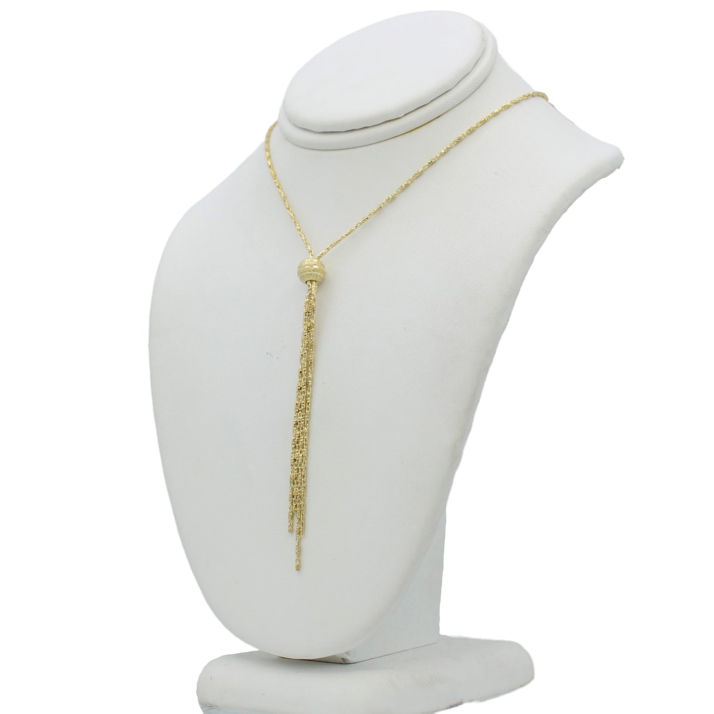 14k Yellow Gold Diamond-Cut Beaded Tassel Drop Necklace