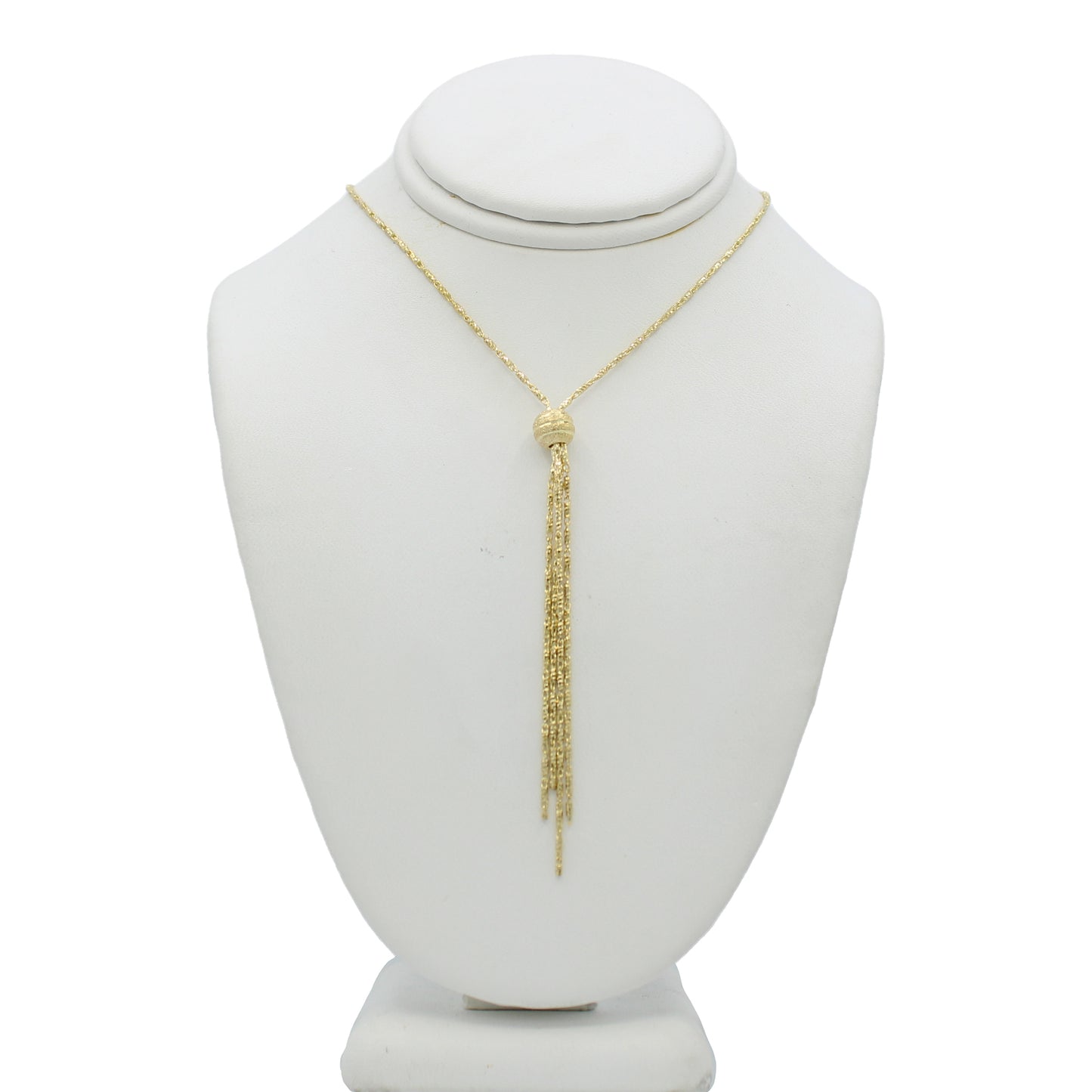 14k Yellow Gold Diamond-Cut Beaded Tassel Drop Necklace