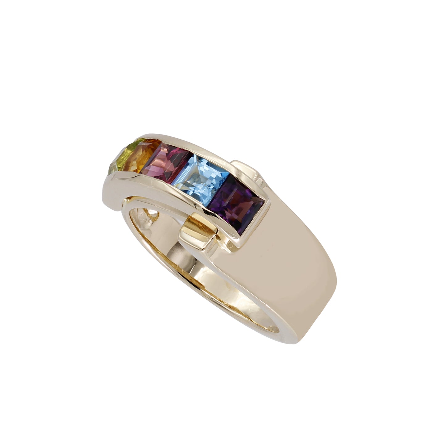 14k Yellow Gold Princess-Cut Multi-Color Quartz Stones Ring