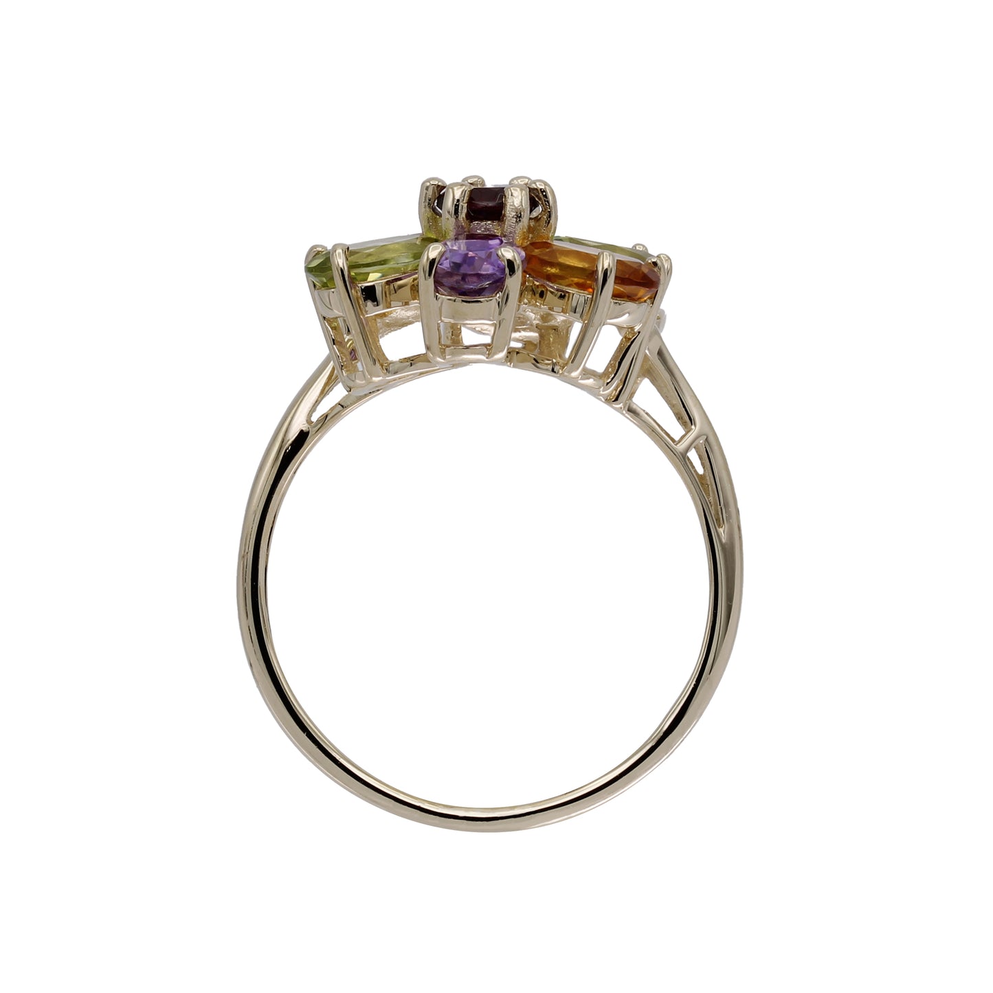 14k Yellow Gold Multi-Color Quartz Stones & Diamond Flower Ring
