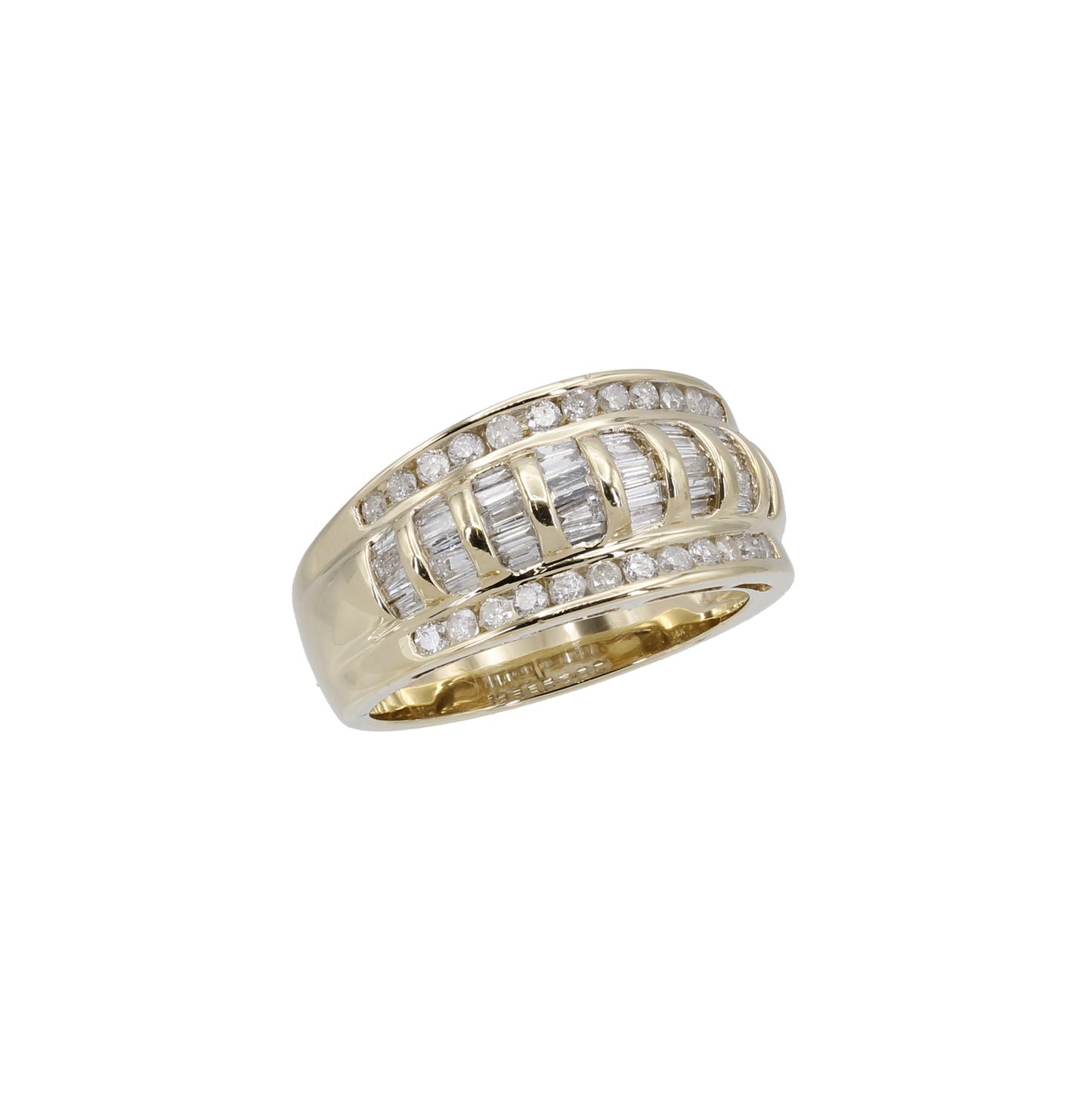 14k Yellow Gold Fancy Diamond Baguette & Round Band Style Ring