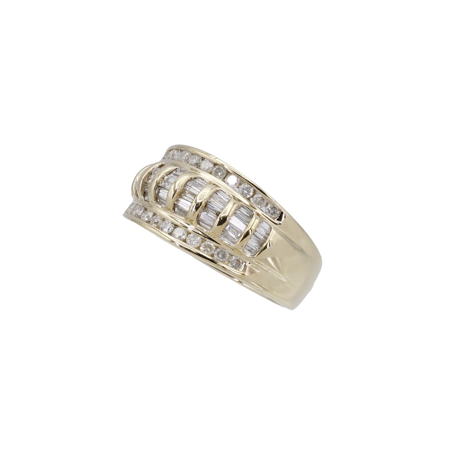 14k Yellow Gold Fancy Diamond Baguette & Round Band Style Ring