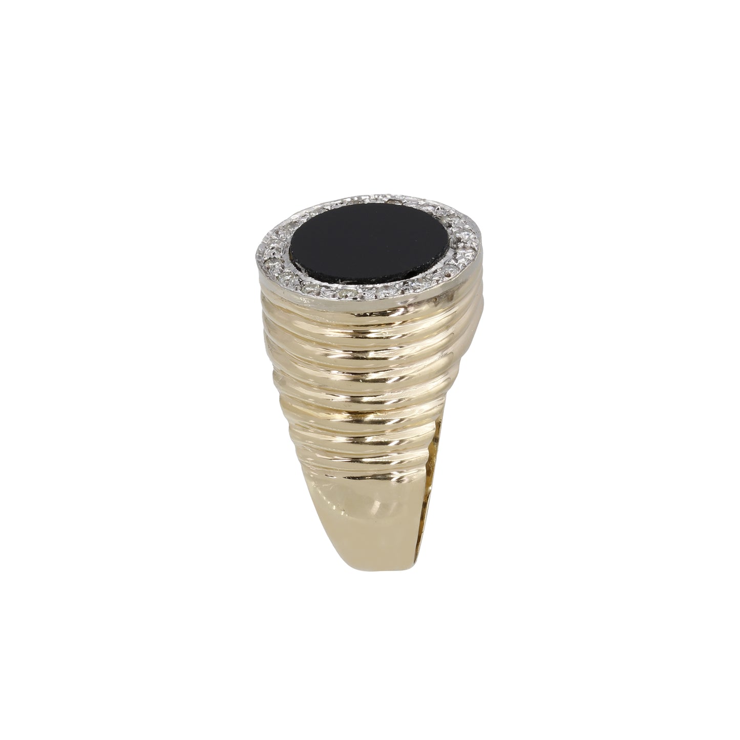 14k Yellow Gold Men's Raised Onyx & Diamond Ring