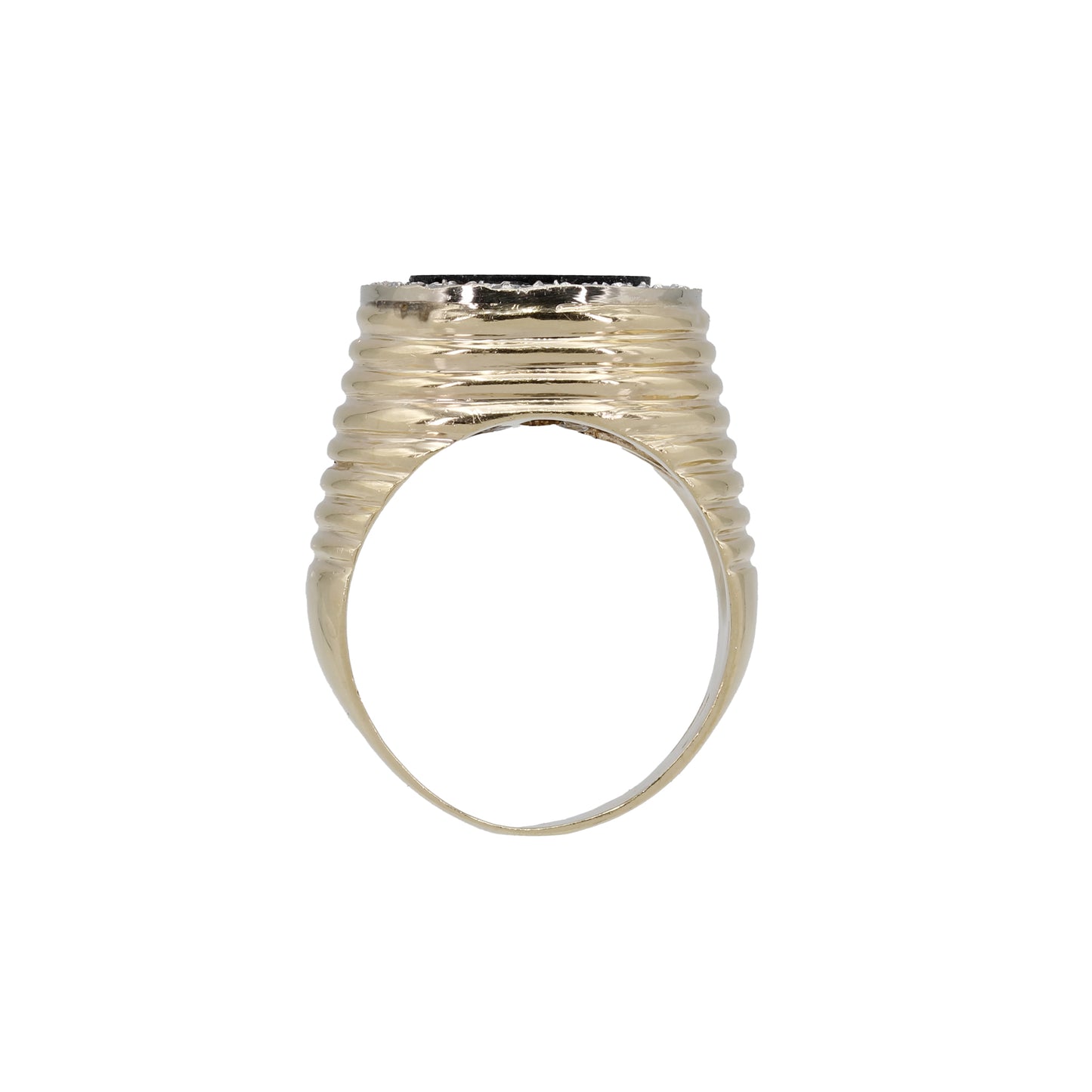 14k Yellow Gold Men's Raised Onyx & Diamond Ring