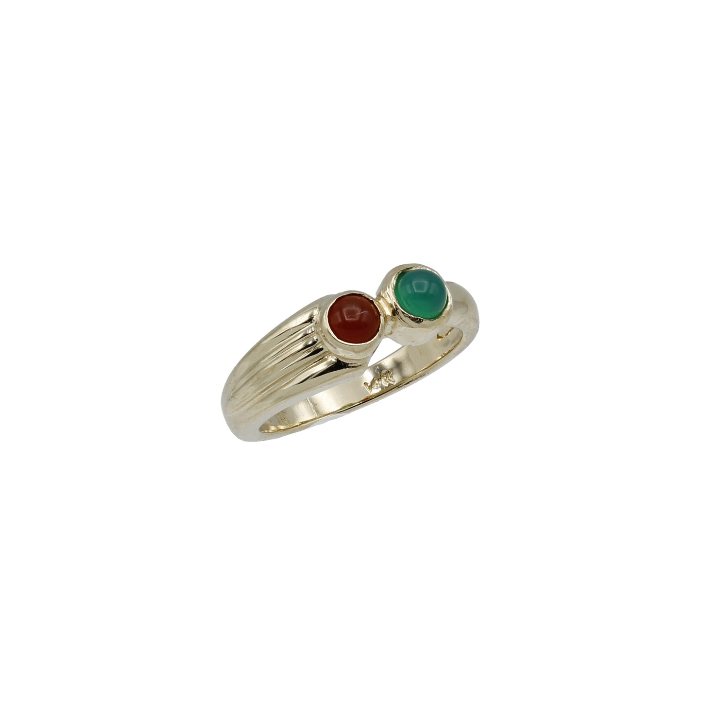 14k Yellow Gold Green & Brown Cabochon Stones Ring