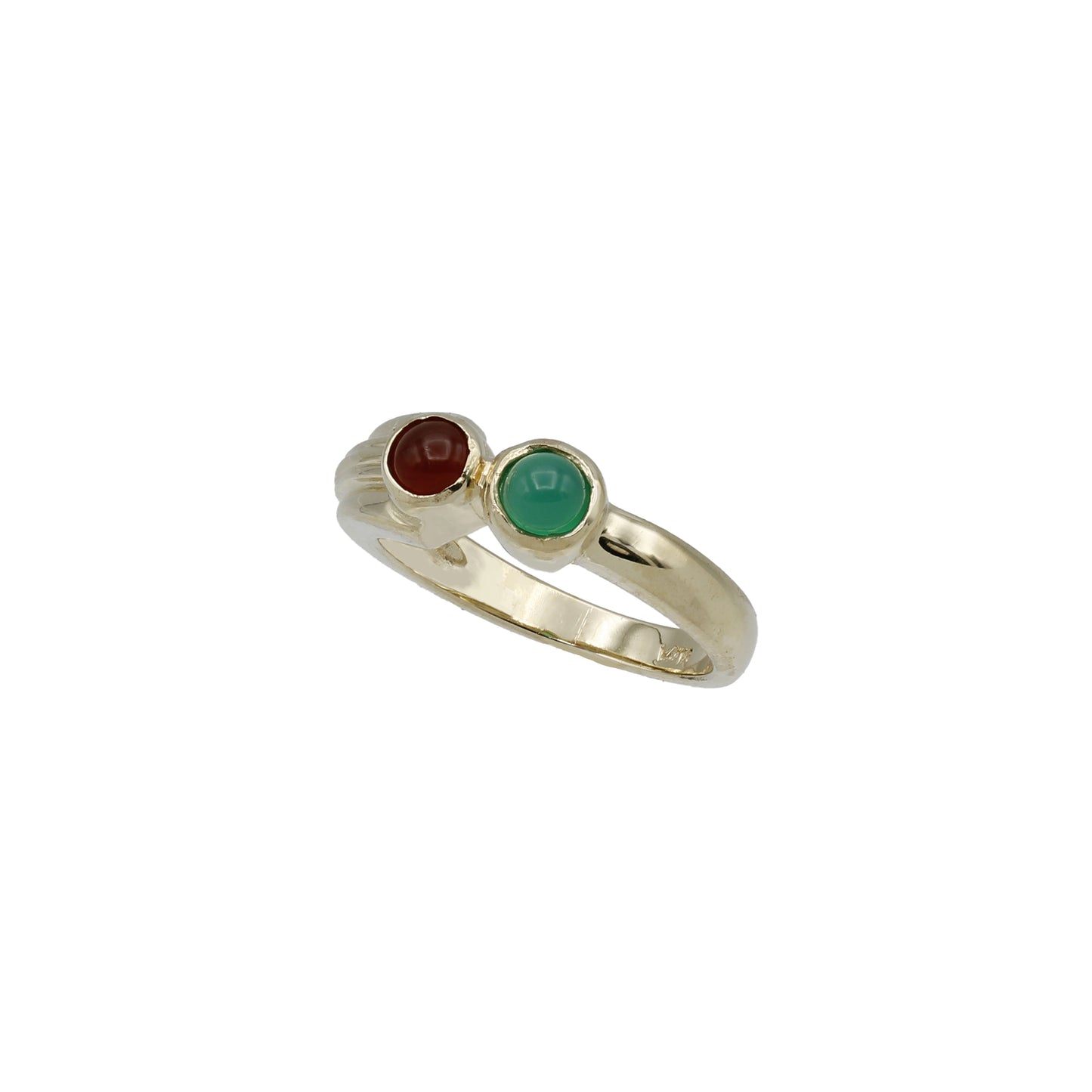 14k Yellow Gold Green & Brown Cabochon Stones Ring