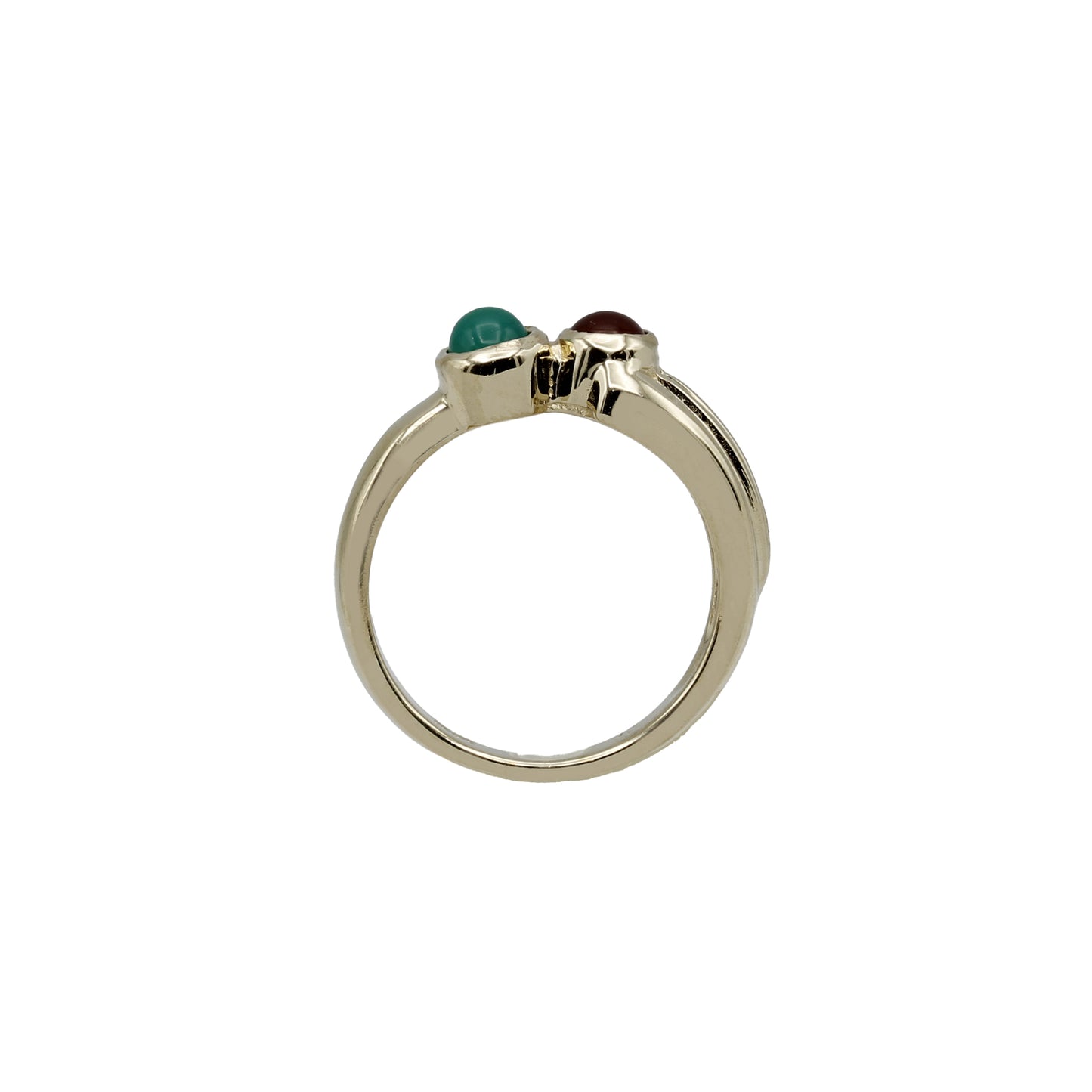 14k Yellow Gold Green & Brown Cabochon Stones Ring