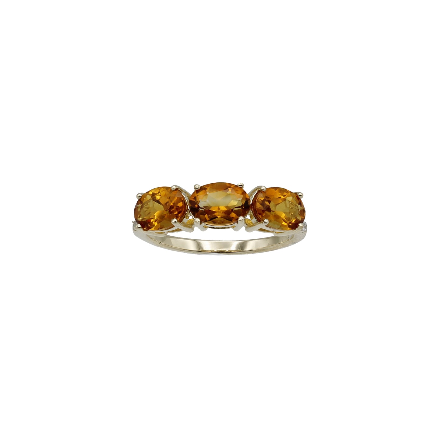 14k Yellow Gold 3-Stone Citrine Quartz & Diamond Ring